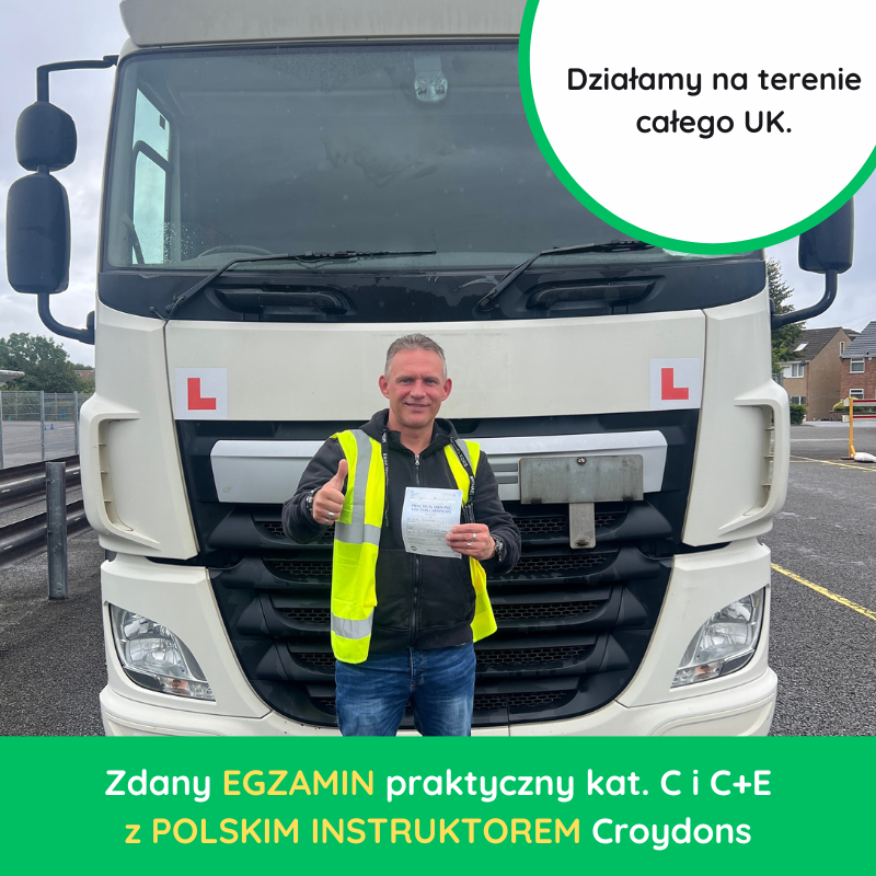 Kursant Croydons po zdanym egzaminie na ciężarówki z certyfikatem